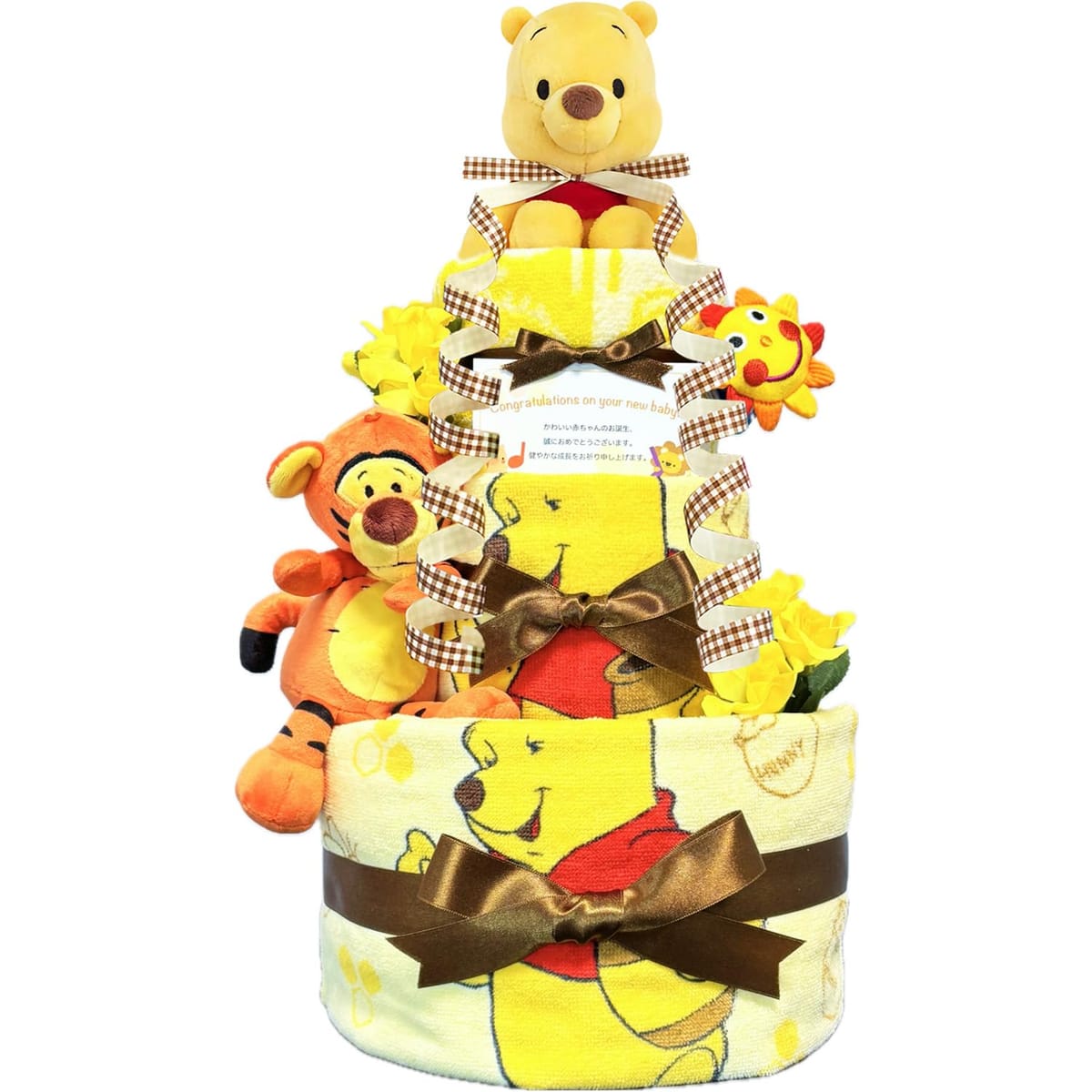 KanonBabys おむつケーキ 男の子 女の子 プーさん 出産祝い 3段 Sサイズ Mサイズ poo4011