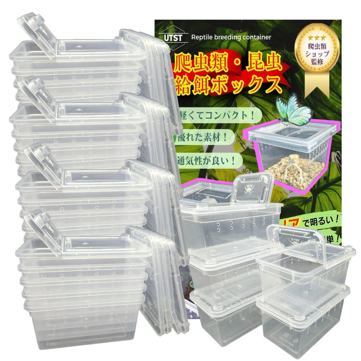 UTST 昆虫飼育ケース 小型 コンテナ ボックス 空気穴付き 11cm 19cm 昆虫 小動物・卵 幼虫 繁殖