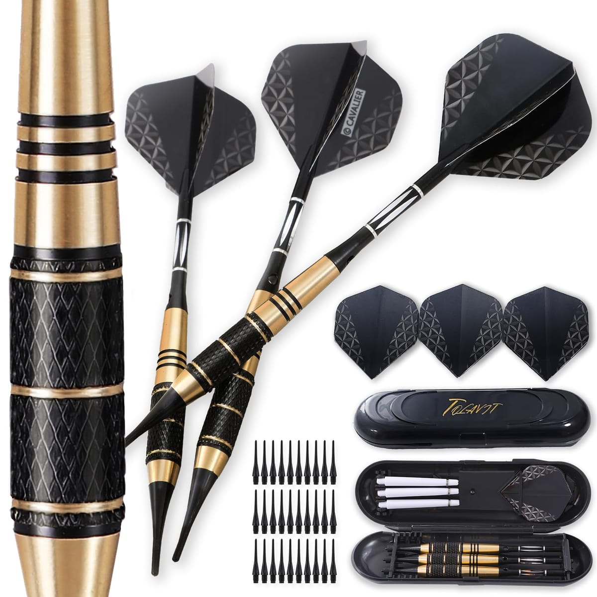 TOLAVIT 【フォームが整い、飛びが変わる!初心者〜中級者向け高性能ダーツ!】マイダーツセット 矢3本 チップ付属30本 ダーツケース付き 幅広フライト ブ...