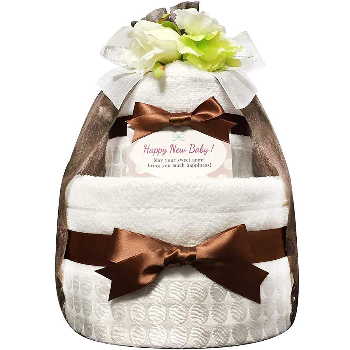 KanonBabys おむつケーキ 男の子 女の子 オーガニック 出産祝い 2段 Sサイズ Mサイズ