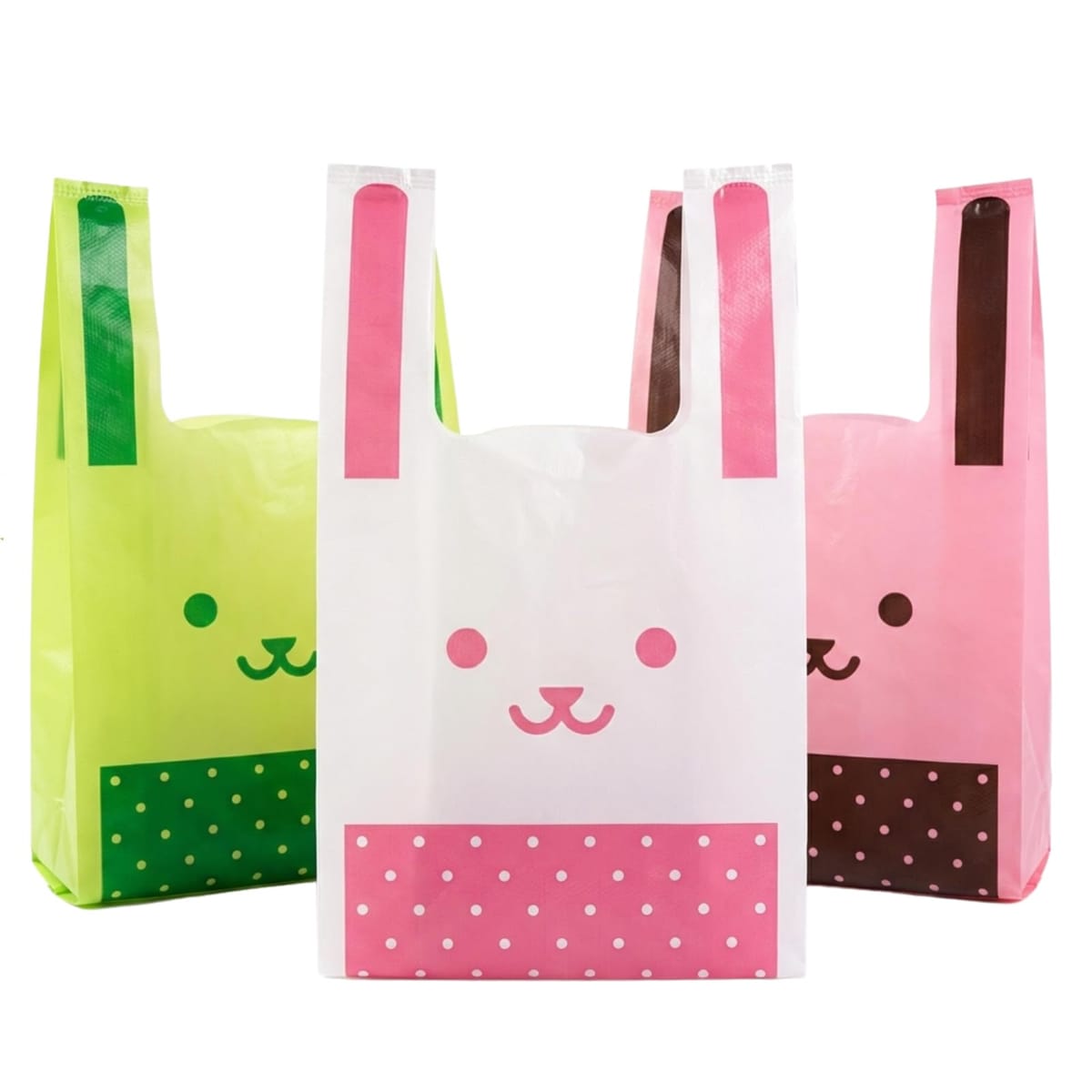 Aurenne レジ袋 かわいい うさぎ耳 ポリ袋 ビニール袋 手提げ おしゃれ プレゼント ホワイト ピンク グリーン 各50枚ずつ 150枚セット