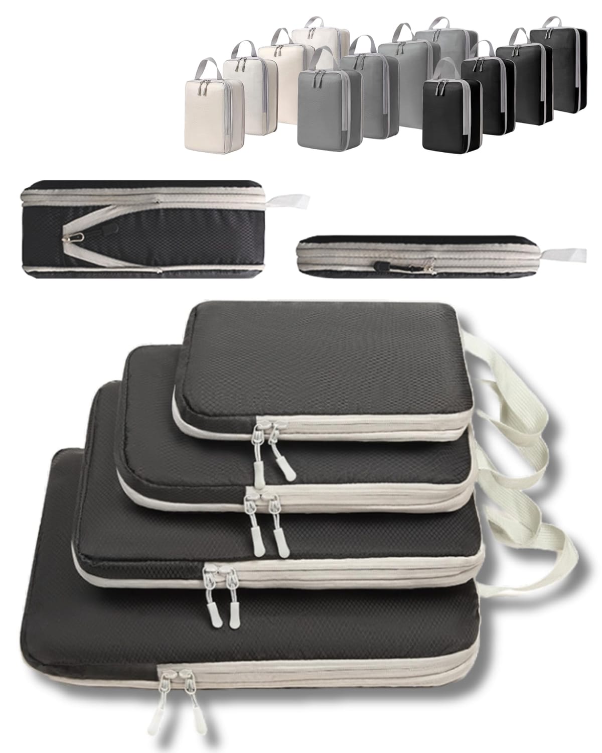 GRHONC 旅行用圧縮袋 トラベルポーチ 4点セット スペース約60%節約 2way 撥水加工 軽量 大容量 衣類 仕分け 旅行 メッシュ ダブルファスナー
