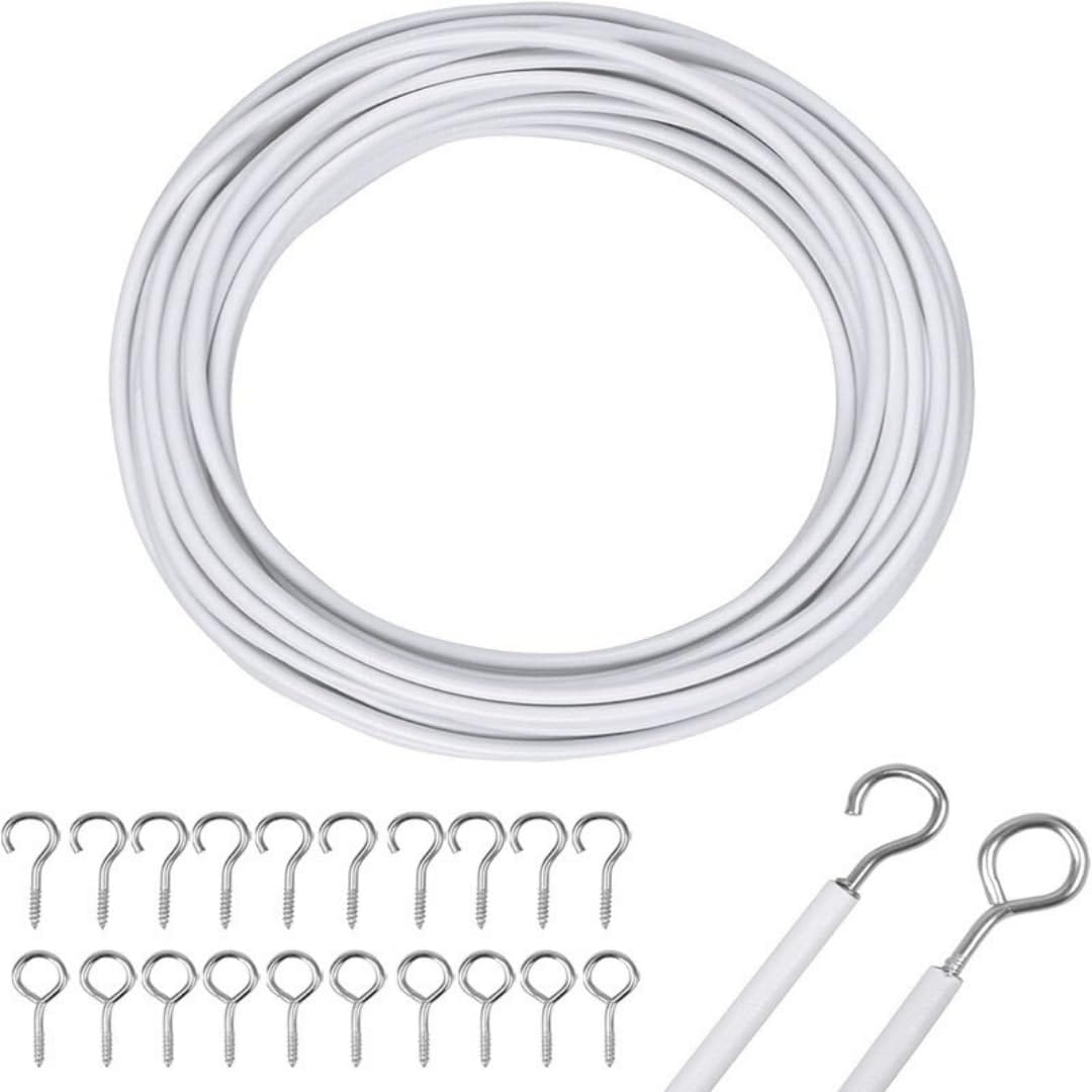 I'm so happy カーテンワイヤー レール 吊り下げ 金具 フック付き ロープ 留め具 間仕切り 5m