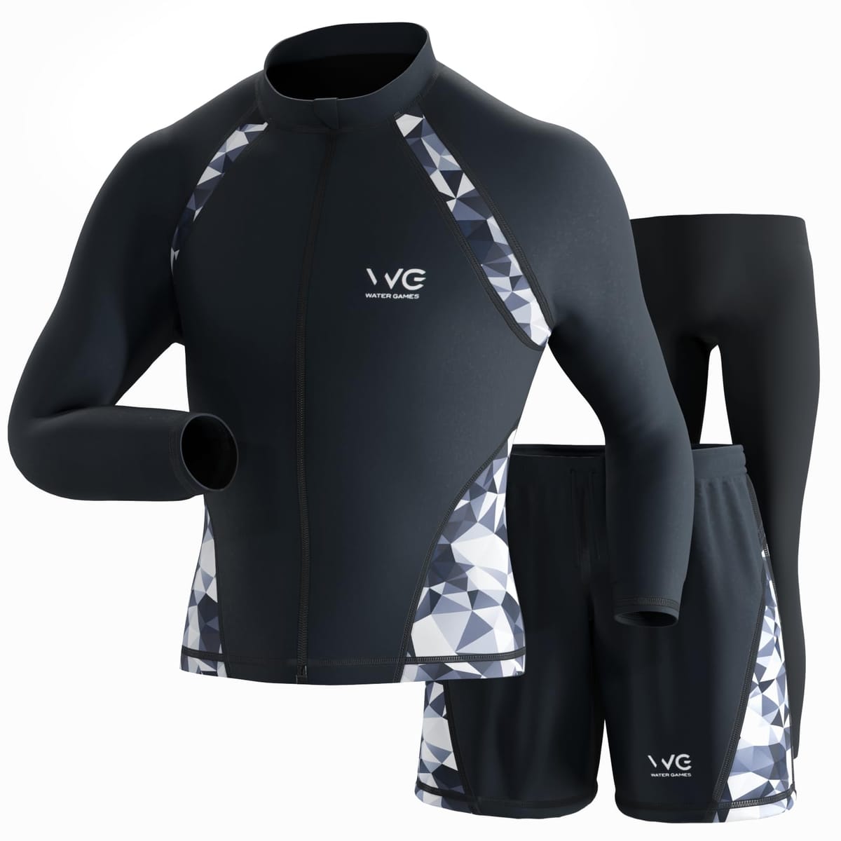 [WATER GAMES] ラッシュガード メンズ3点セット【UVカット機能 UPF50+・接触冷感・速乾機能・高伸縮素..