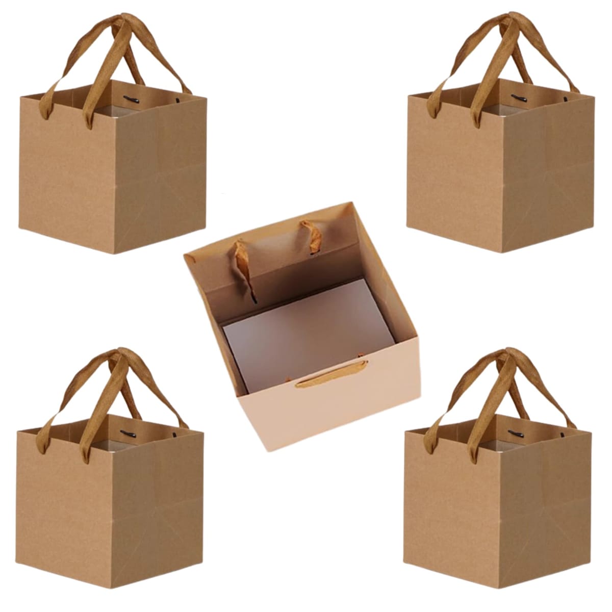 Quikaboo 紙袋 正方形 マチ広紙袋 マチ広 特大 厚手 袋 クラフトチェッカー マチ付き紙袋 ギフト ケーキ 花 5枚セット (25✕25...