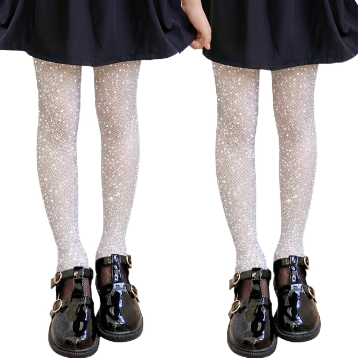 [Belle Iza Bella] キッズ タイツ ガールズ ストッキング 2足セット スパンコール 網タイツ 女の子 ソ..