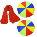 Famimueno パラバルーン プレイパラシュート リトミック ベール 布 運動会 遊戯会 発表会 (マルチカラー 2m, 赤色 大判)