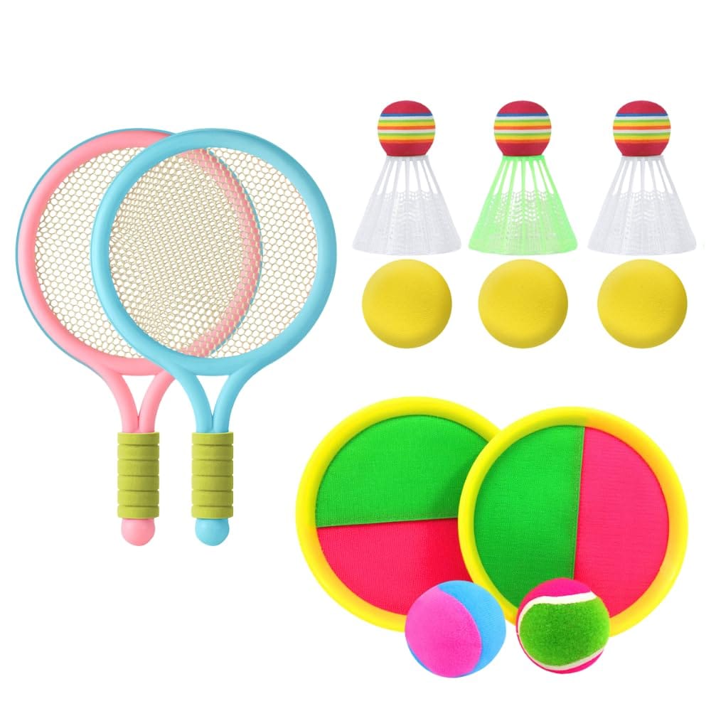 ideastore 外遊び 公園 室内 遊び テニス バドミントン ミニラケット 子供 羽付き セット