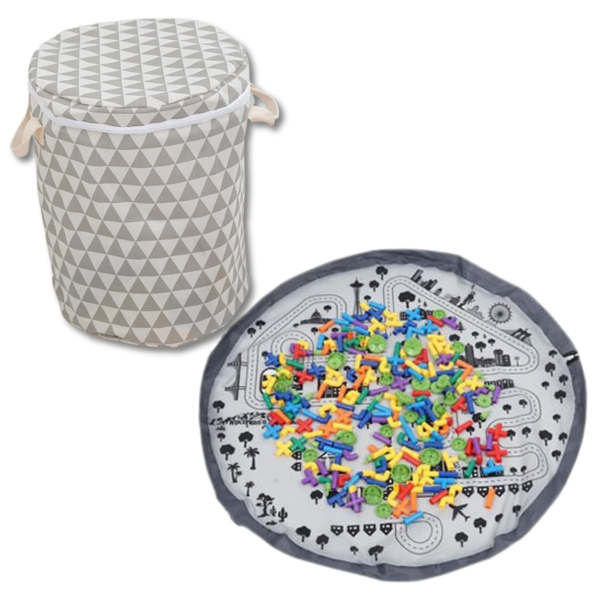 【LIMSE】【おもちゃ収納 & プレイマット 2WAYセット】直径150cmお片付けマット 一体型 収納ボックス 収納バケツ おもちゃ箱 簡単お片付け 巾着式 ブロック ぬいぐるみ おままごとに最適 北欧風デザインマット