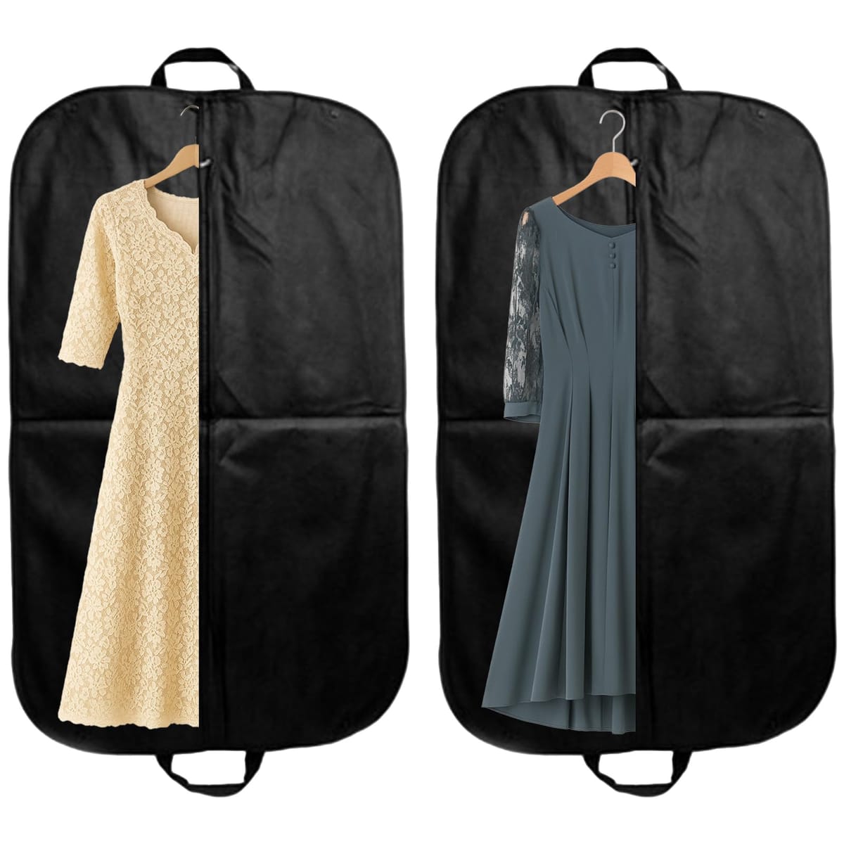 Suit Case - Alpha Depot スーツカバー ロング丈対応 2枚セット 黒色 60×150cm 不織布 ガーメントバッグ ジッパー付き 衣類カバー ドレス 礼服 コート収納 出張 冠婚葬祭 メンズ レディース
