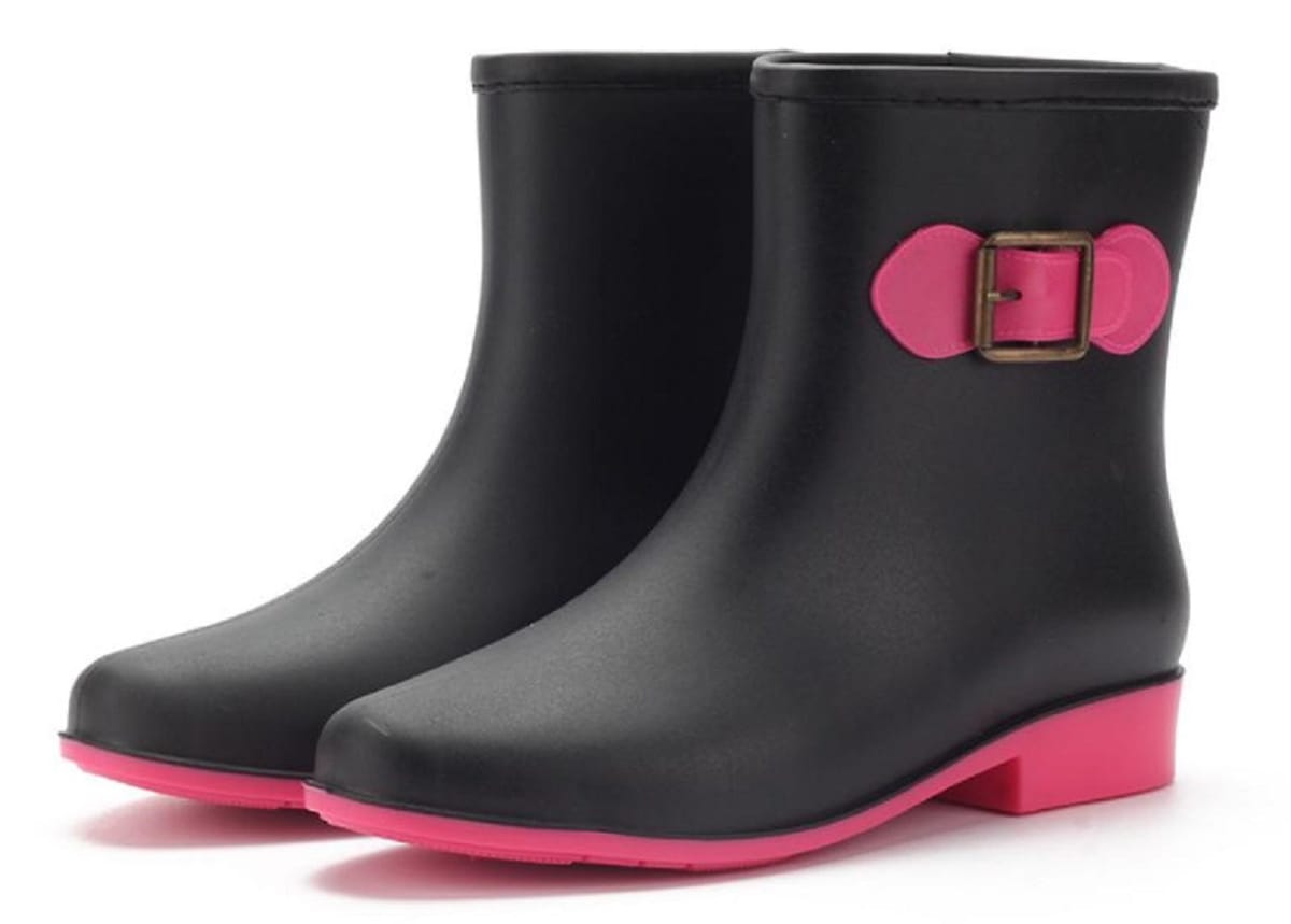 [CAWKAY] レインシューズ レディース 無地 ショート ブーツ 長靴 レインブーツ レインシューズ ミドルブーツ シンプル デザイン (24.0～24.5cm（39）, ブラック)