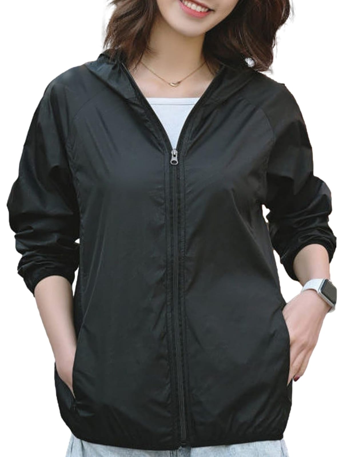 [ブブ オーハナ] ナイロン パーカー シャカシャカ ウインドブレーカー 晴雨兼用 軽い 軽量 フルジップ..