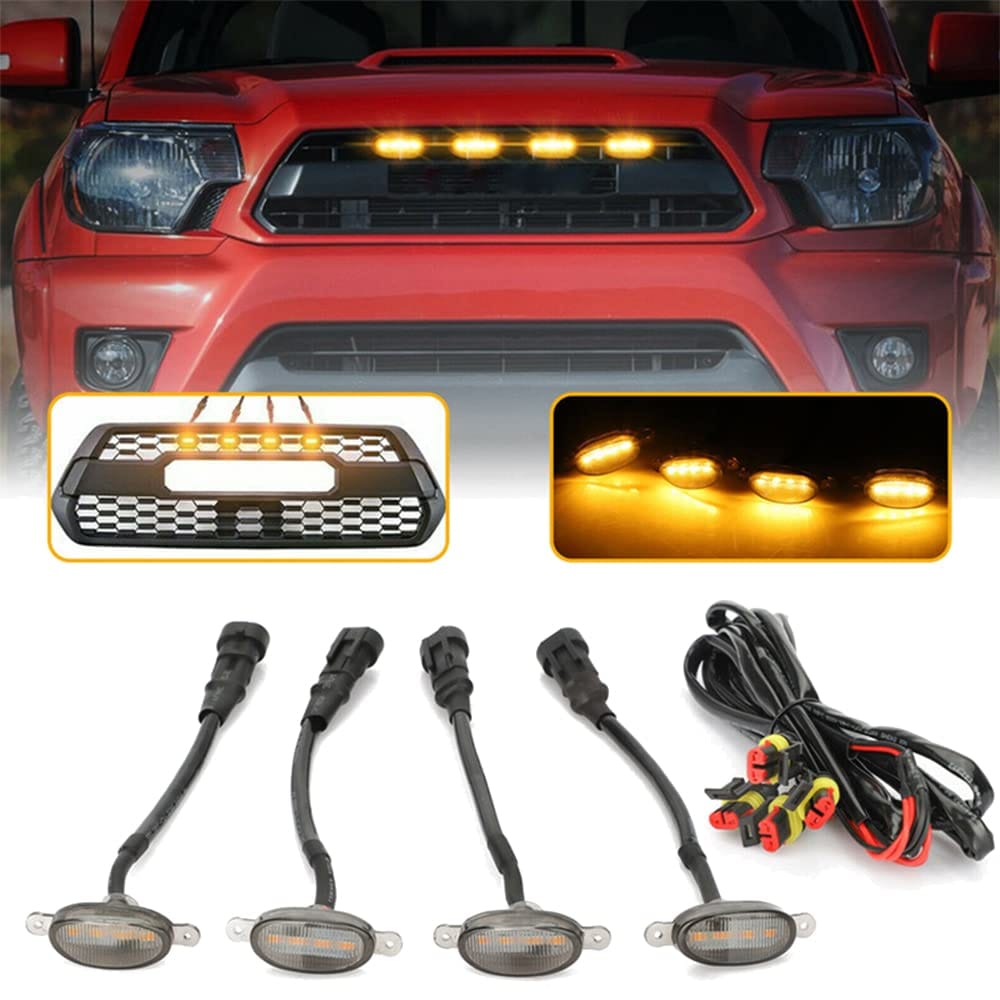 Rakuten - LED グリル マーカー ランプ アンバー フロントグリル カスタム アクセサリ 12V 汎用 4個セット