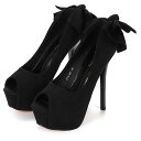 キッソス(KISSOS) オープントゥ ヒール レディース パンプス ハイヒール キャバヒール ピンヒール 厚底 14cm リボン 美脚 お洒落 可愛い