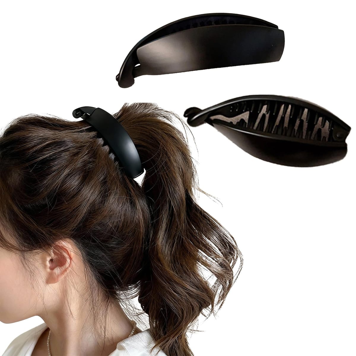 Hair Clips - Alpha Depot バナナクリップ 大きめ 多毛対応 しっかりホールド 超軽量 ヘアクリップ 2個セット 上品 シンプル マットブラック ヘアアクセサリー レディース まとめ髪