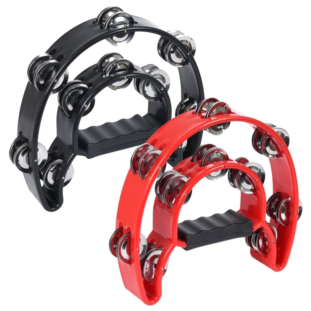 【演奏がもっと楽しくなる！】楽器好き、カラオケ好き必見！タンバリン2個セットで、さらに表現の幅が広がります。初めて楽器に触れる方にもおすすめ。軽量で叩きやすく、手にフィットする半円形デザインで、自然とリズムに乗ることができます。しっかり握れるグリップで、激しく振っても安心！20組のジングルが、明るく華やかな音色を奏で、演奏をさらに楽しく彩ります。【軽くて丈夫！長時間演奏も楽々♪】プラスチック製で軽量かつ耐久性抜群。23cm×20cmの丁度良いサイズ感で、持ち運びも収納もラクラク。長時間の演奏でも疲れにくく、クリアで鮮やかな音色を思う存分楽しめます。【音楽で楽しさを演出！様々なシーンで活躍】タンバリンで、あらゆるシーンを盛り上げよう！ライブやバンド演奏、カラオケ、ダンス、宴会の余興、合いの手…どんな場面でも活躍します。音楽を通して、楽しさを演出してみませんか？【商品詳細】セット内容：タンバリン2個　サイズ：23cm × 20cm × 5cm　カラー：ブラック/レッド　材質：プラスチック 【演奏がもっと楽しくなる！】楽器好き、カラオケ好き必見！タンバリン2個セットで、さらに表現の幅が広がります。初めて楽器に触れる方にもおすすめ。軽量で叩きやすく、手にフィットする半円形デザインで、自然とリズムに乗ることができます。しっかり握れるグリップで、激しく振っても安心！20組のジングルが、明るく華やかな音色を奏で、演奏をさらに楽しく彩ります。