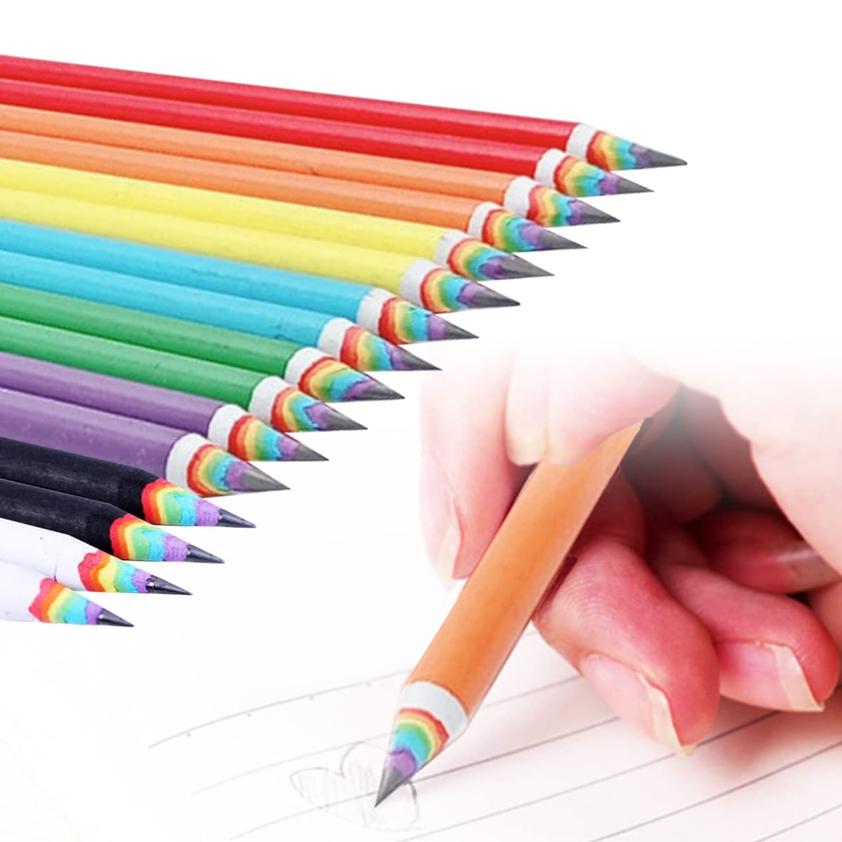 Rimikuru 鉛筆 2B レインボー えんぴつ 6色 24本/36本 セット 虹色 虹 かわいい