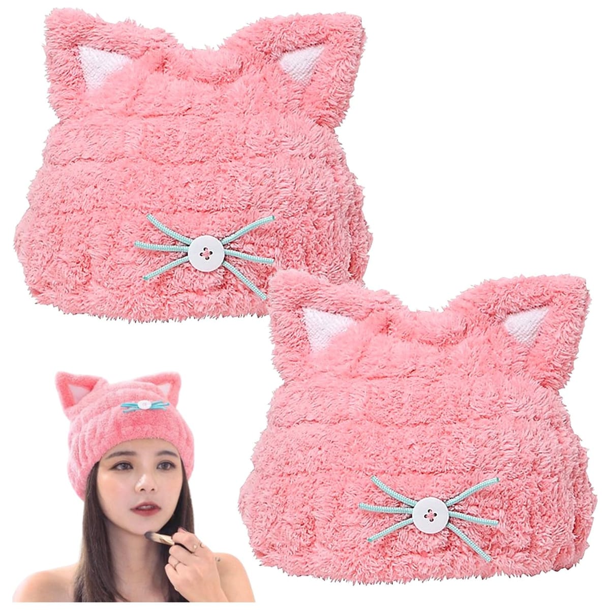 MIMIA タオルキャップ 2個セット 猫耳 ドライキャップ ヘアタオル かわいい プール 速乾 子ども 大人 兼用 猫 マイクロファイバー 高吸収 バスキャッ...