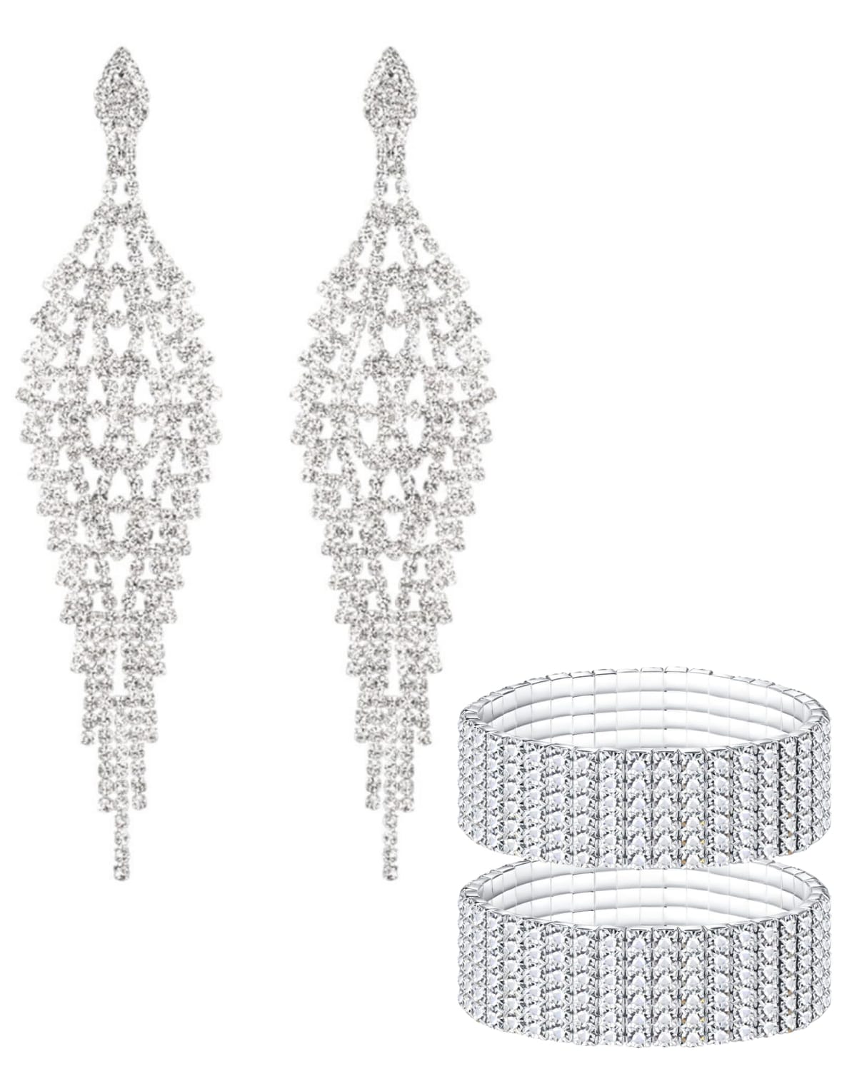 コンテスト アクセサリー イヤリング ブレスレット 3点セット クリスタル シルバー 大ぶり 揺れる ピアス