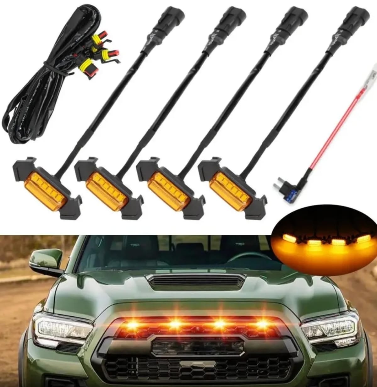 【Ra1zing】グリルマーカー トヨタ タコマ グリルライトアンバー Tacoma Trd Grill 2016-2018用 ワイヤ..