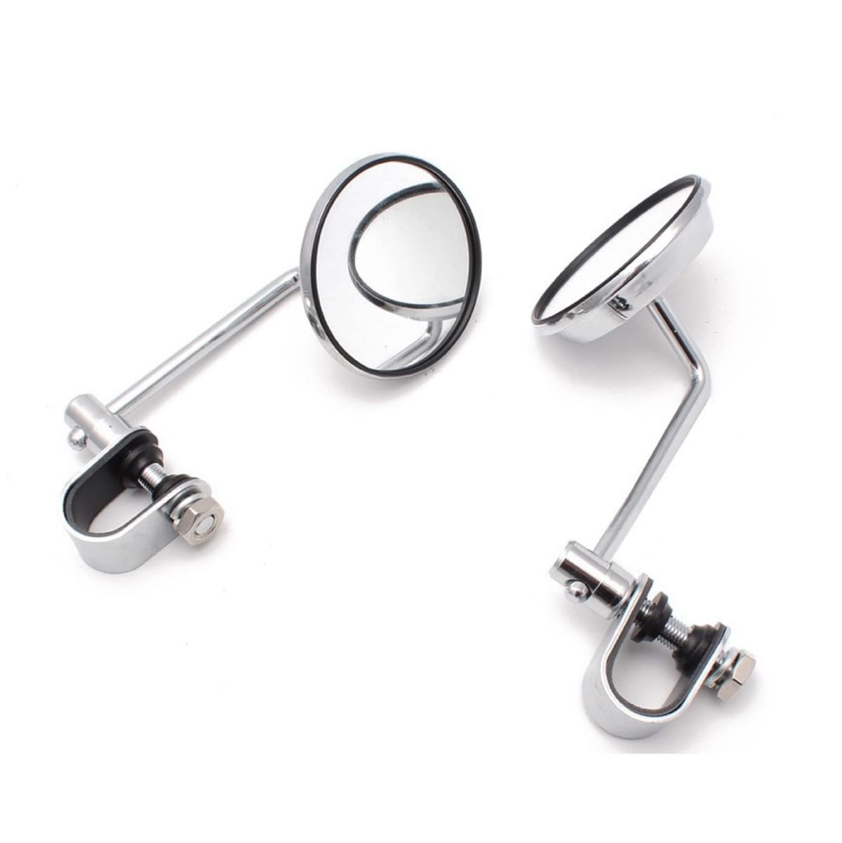 3インチ クランプ タイプ ラウンド ミラー 左右セット 自在式 ハンドル 径 22.2mm / 25.4mm 取り付け可 SR400/500 TW200/225 カブ スーパーカブ モンキー DRAGSTAR250/400 ハーレー CB400 ゼファ