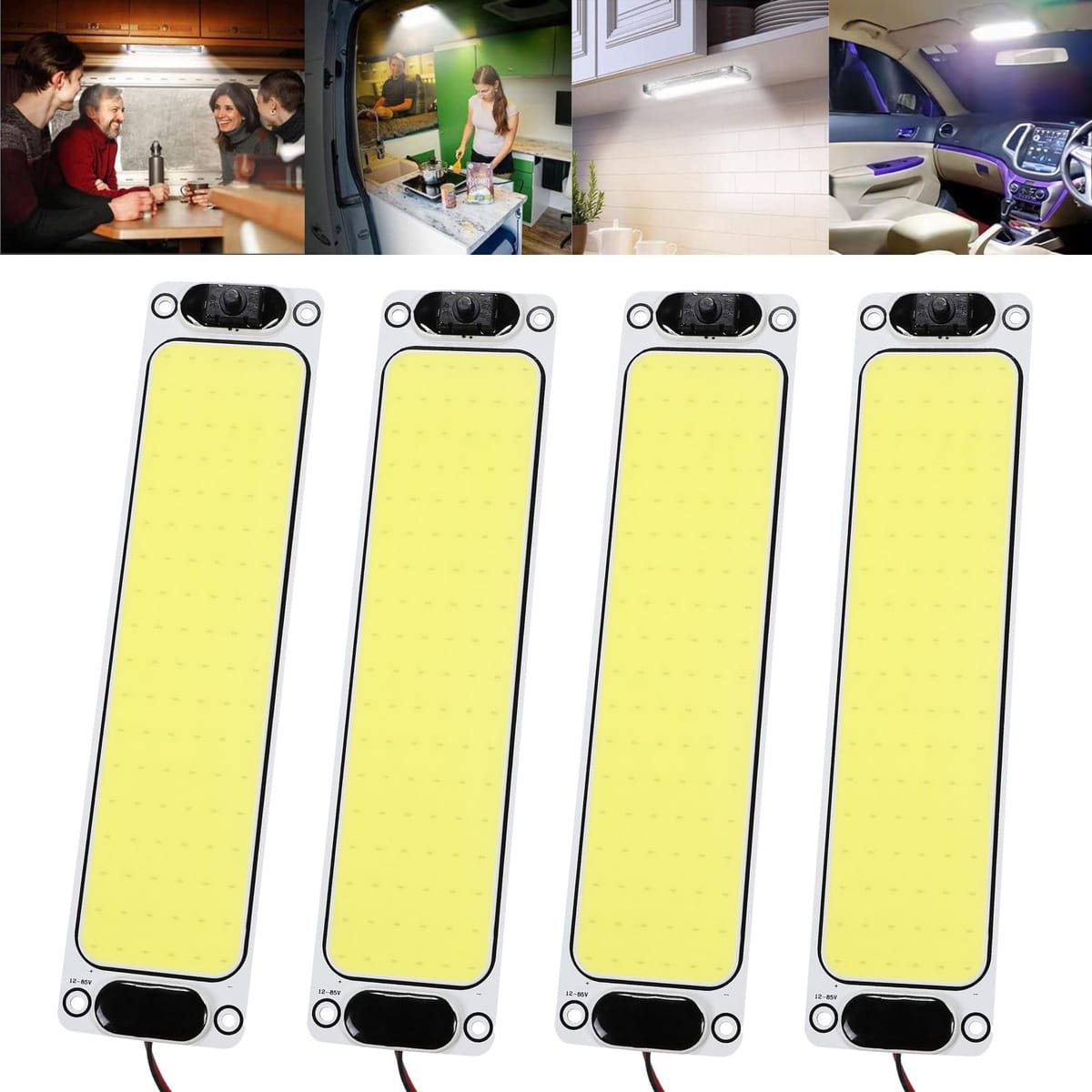 LED室内灯 DC12V-36V 車内照明 COB素子 ホワイト 4個セット トラックキャンピングカー用