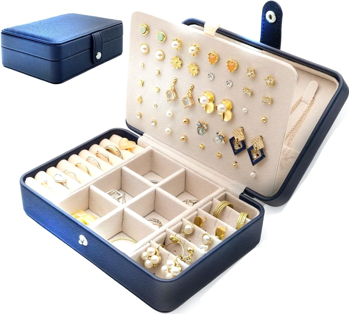 【UQ商事】ジュエリーボックス 大容量 ネックレス 収納 ピアス リング収納 防水ケース 耐久 プレゼントに最適【ホワイト ピンク ネイビー】