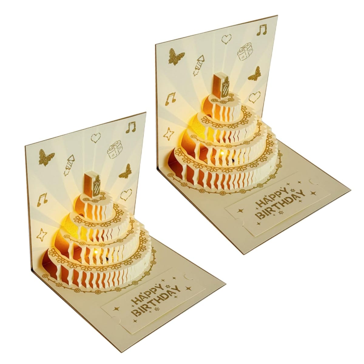 CAWKAY 3Dバースデーカード 2枚セット 誕生日ケーキ 立体 ライト付き 音楽付き 誕生日ソング 3Dポップアップカード お祝い ギフト