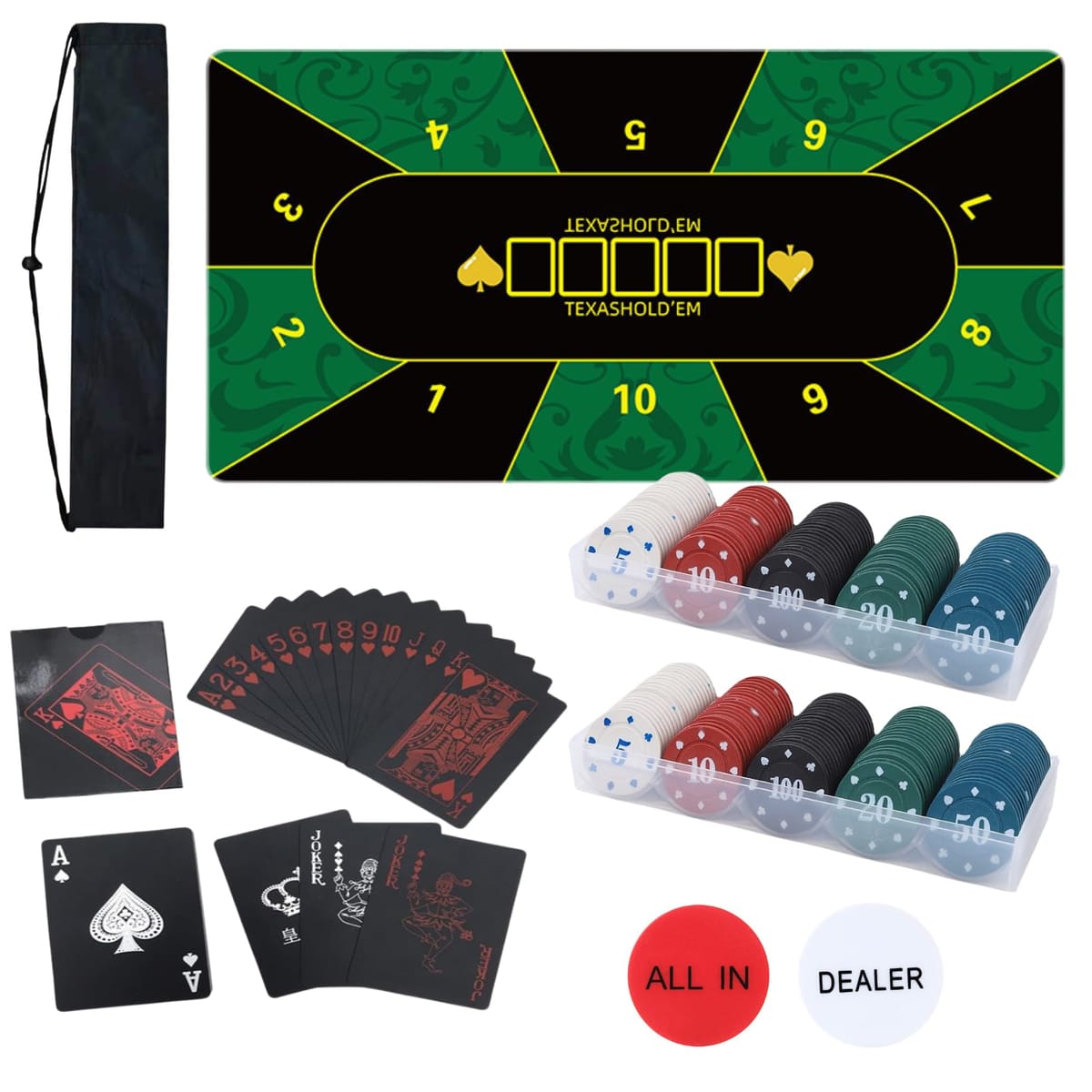 COZENTA ポーカー セット マット カード チップ ボタン 収納袋 テキサスホールデム
