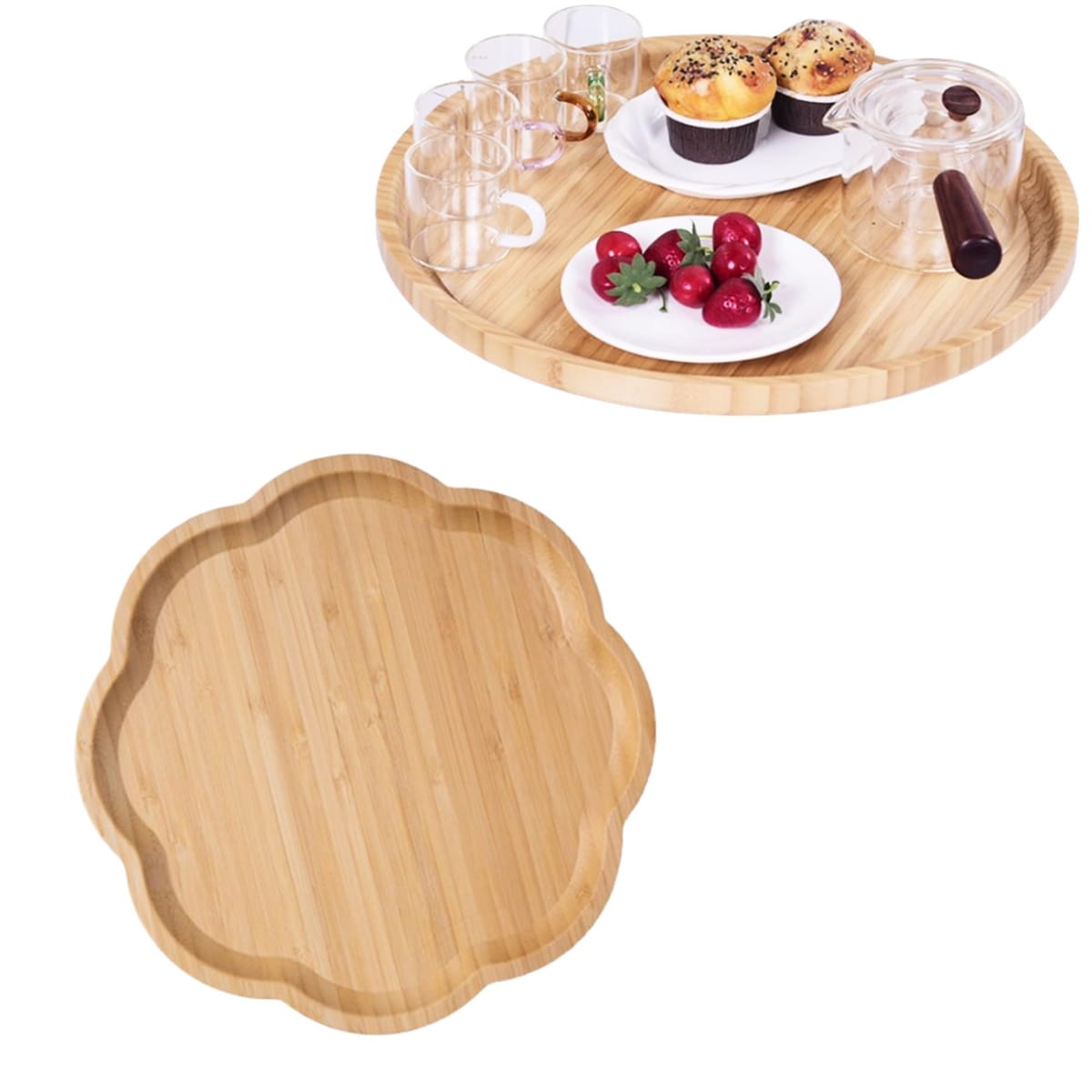 merrytime 竹製トレー カフェトレー 大型サイズ 25×25cm 業務用 家庭用 配膳 茶道 お茶 ランチ トレー 大きい 竹製 トレイ 洗える 雲柄