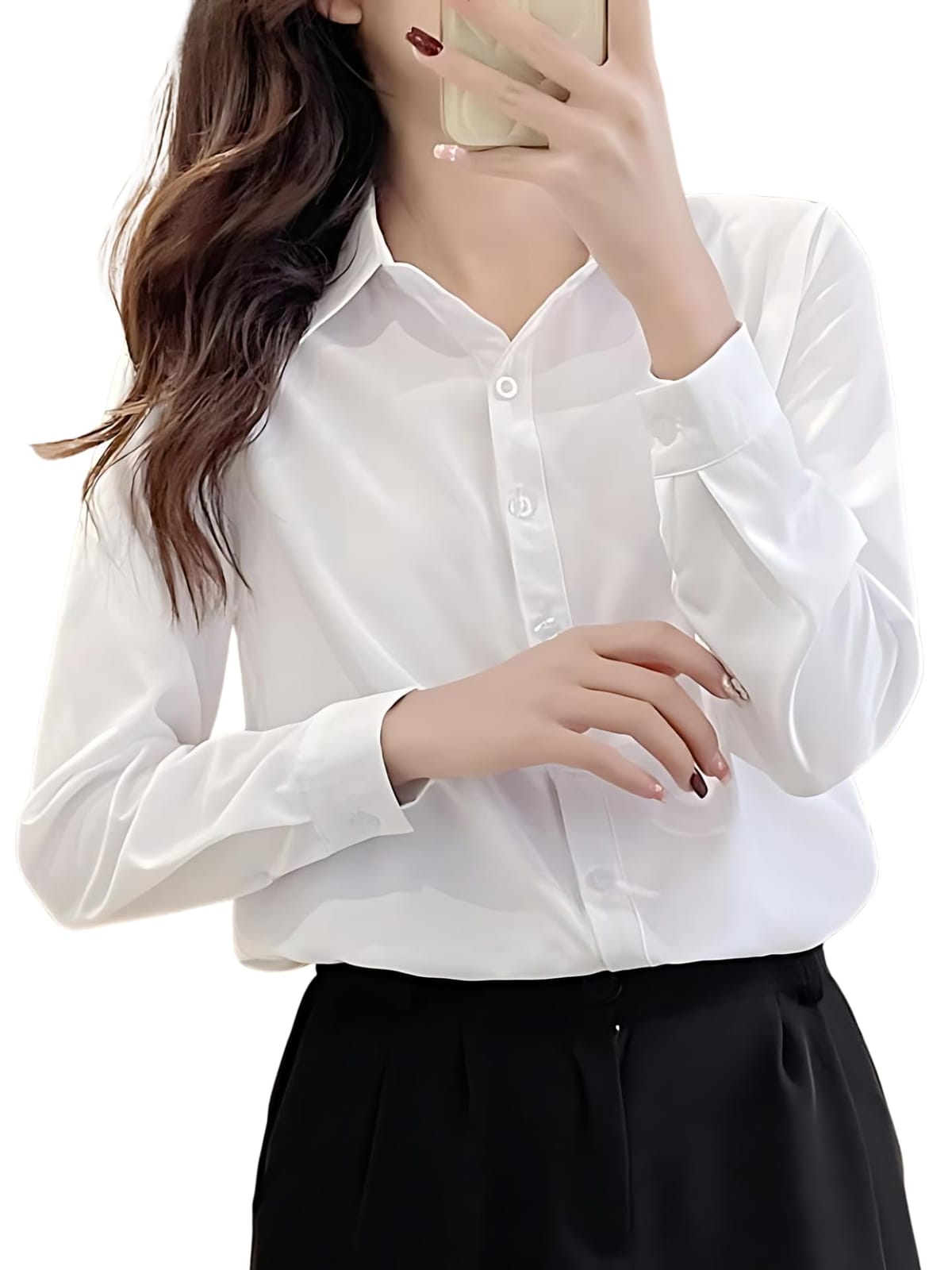 [ブブ オーハナ] シャツ ブラウス 長袖 無地 ワイシャツ カッターシャツ レディース (XL, 白)