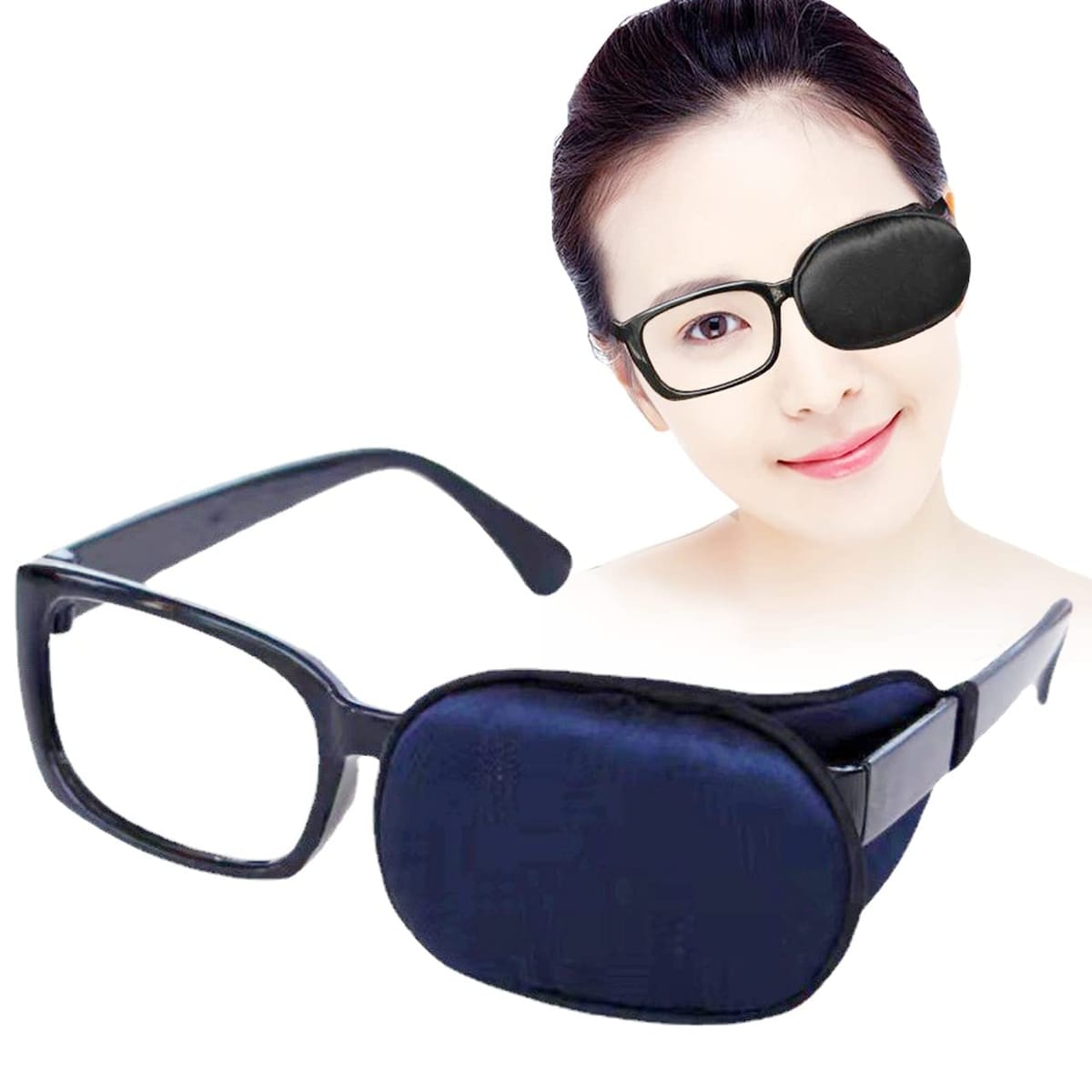 Rimikuru 眼帯 眼鏡 メガネ用 シルク 斜視 メガネ カバー 右目 左目 アイパッチ 両目 片目眼帯 黒 白