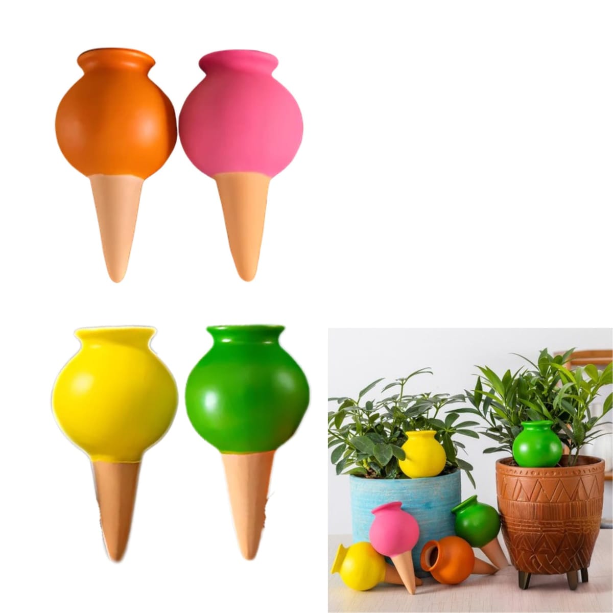 Sunny Glow 自動水やり器 4本セット 給水キャップ 陶器 植物 鉢植え プランター 留守対応 散水 園芸グ..