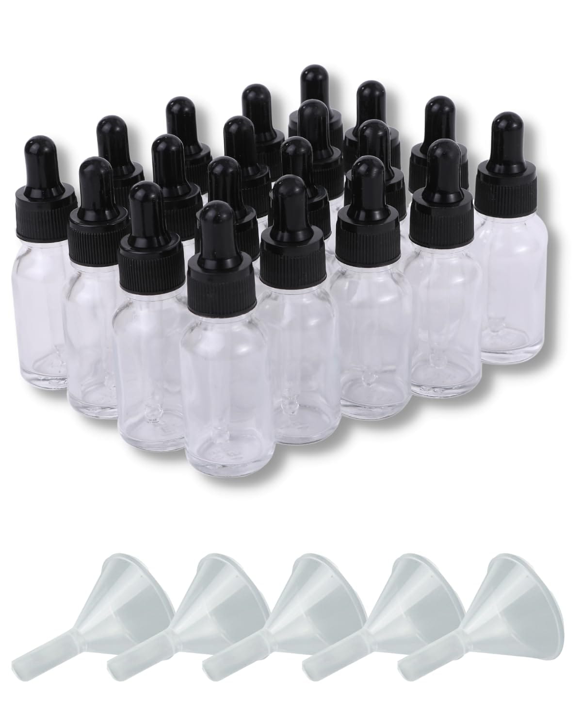 Chocople 遮光瓶 透明瓶 スポイト付き 精油 アロマオイル 詰め替え 保存用 ガラス製 漏斗付き 20本セット