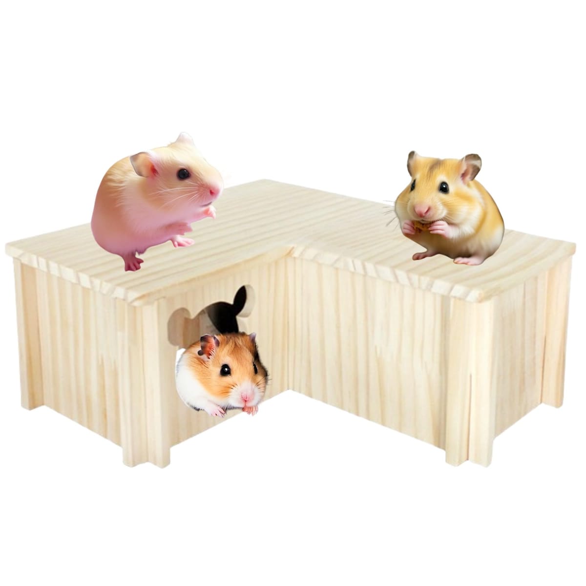 merrytime ハムスター 隠れ家 ハムスターの家 木製 小動物の健康 ストレス解消 遊び場 個室 天然木 ペット用 ケージ 自由設計 モルモット シマリス デグーのサムネイル