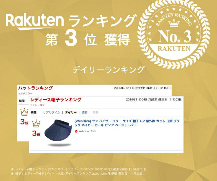 [WesRiva] サン バイザー フリー サイズ 帽子 UV 紫外線 カット 日除 ブラック ネイビー カーキ ピンク ベージュ レディース 日焼け 防止