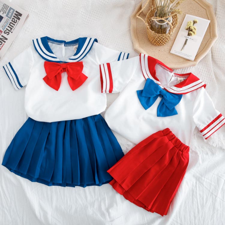 ハロウィン コスプレ 衣装 女の子 男の子 セーラー 2点セット セットアップ 夏服 子供服 キッズ 子供用仮装 イベント パーティー コスチューム tシャツ プリーツスカート 上下 セット 90cm 100cm 110cm 120cm 130cm 140cm 150cm 160cm 送料無料 2