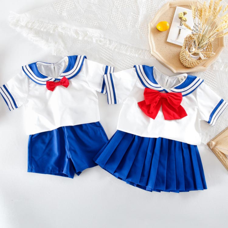 ハロウィン コスプレ 衣装 女の子 男の子 セーラー 2点セット セットアップ 夏服 子供服 キッズ 子供用仮装 イベント パーティー コスチューム tシャツ プリーツスカート 上下 セット 90cm 100cm 110cm 120cm 130cm 140cm 150cm 160cm 送料無料 3