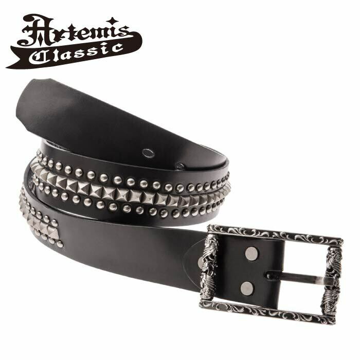 Rakuten - メンズ ベルト 牛革 黒 ゴシック ギフト バックル付 翼 唐草 スタッズ【Artemis Classic アルテミスクラシック】ダブルシリンダースタッズベルト ACBT0011 Double cylinder studded belt メンズ ブランド ベルト ギフト