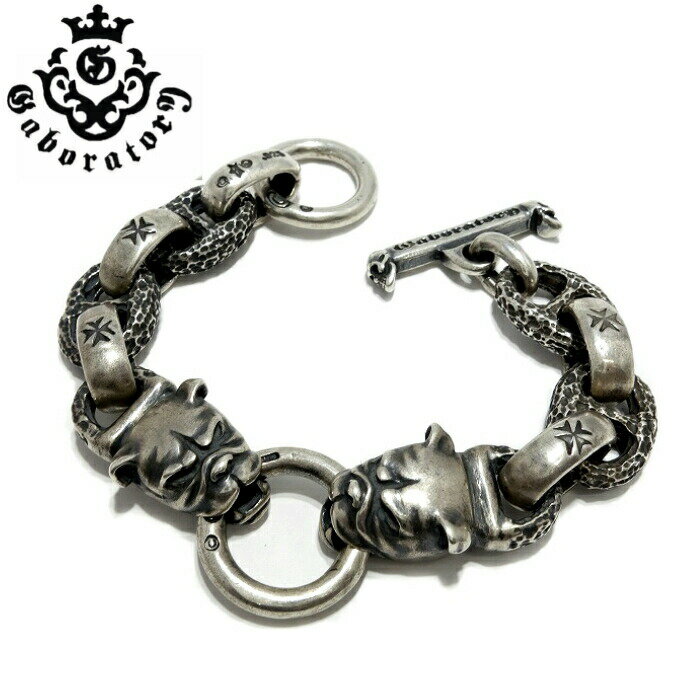 【Gaboratory ガボラトリー】2 Bull dog head with h.w.o ＆ chiseled anchor links bracelet (ショートタイプ) メンズアクセサリー シルバーアクセサリー Silver925 ブレスレット ブルドッグ