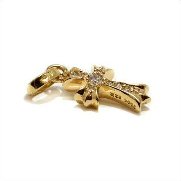 【CHROME HEARTS/クロムハーツ】CH Cross Baby Fat Charm w/Pave Dia 22K (Yellow gold)/シーエイチクロスベイビーファットチャーム パヴェダイヤモンド クロス チャーム メンズ 十字架 ゴールド