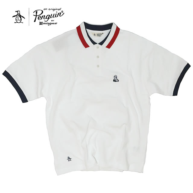 ★5/9-16★P最大47.5倍！要エントリー★【即納】Penguin by Munsingwear ペンギン バイ マンシングウェア TRICOLOR COLLAR BIG POLO SHIRT トリコロールカラービッグポロシャツ WHITE ホワイト ポロシャツ ゴルフ メンズ 【正規取扱店】