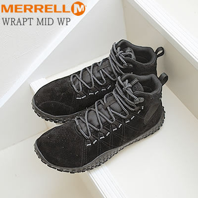 ★5/20限定！P最大26.5倍！要エントリー★MERRELL メレル メンズ レディース WRAPT MID WATERPROOF ラプト ミッド ウォータープルーフ BLACK/BLACK ブラック/ブラック 靴 スニーカー アウトドア コンフォート シューズ ベアフット 防水【あす楽対応】