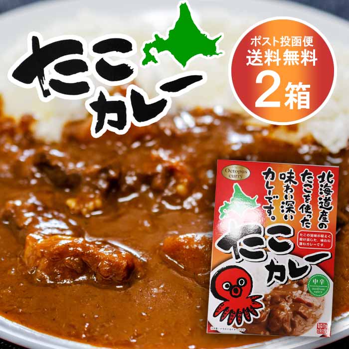 北海道産たこ使用 北海道 たこカレー 中辛 180g×2箱セット ポスト投函 メール便 送料無料 北都 レトル..