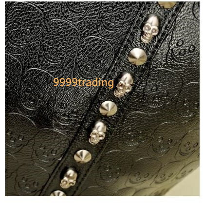 あす楽★ スカーフ付ドクロ柄トートバッグ ドクロスタッズ付 収納多数 カワイイ ipadも入ります