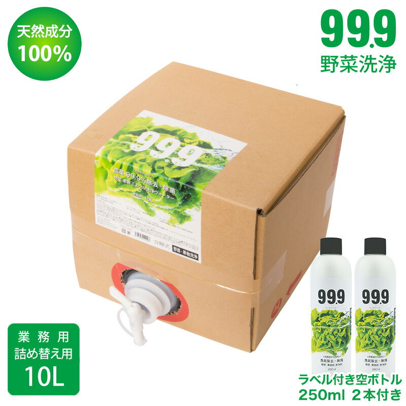 お得サイズ 詰替 業務用 空ボトル付き 野菜 果物 洗う 洗剤 農薬 洗浄 つけ置き アルカリ性 キュキュッキュ 野菜・果物ミネラル洗浄ウォーター 10L 空ボトル2本セット 除去 除菌 天然成分 離乳食 スーパーアルカリイオン水