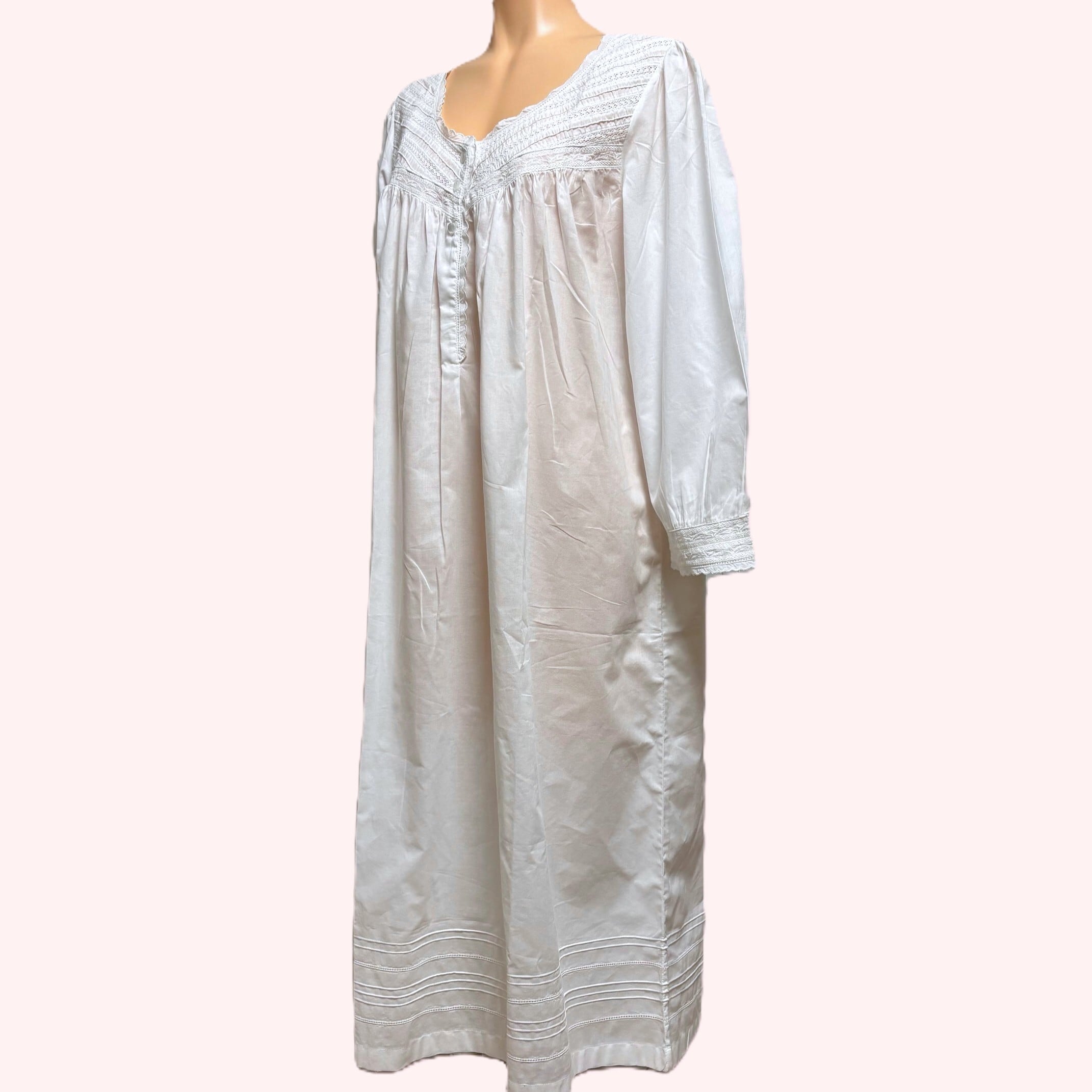 【送料無料】（THEA テア）MARIGOLD長袖ナイティ　ネグリジェオーガニックコットン 綿　天然素材　S(国産Mサイズ)　ホワイト　【メール便発送】