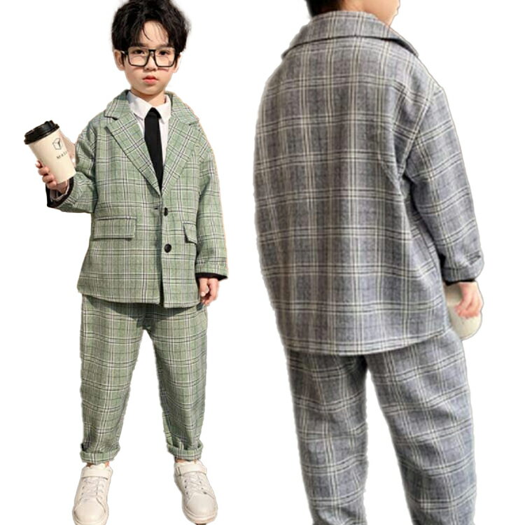 「スーパーSALE割引商品」小学生 子供 120 グリーン 入学式 130 子供服 ジャケット 150 140 パンツ カジュアルスーツ 170 中学生 男の子...