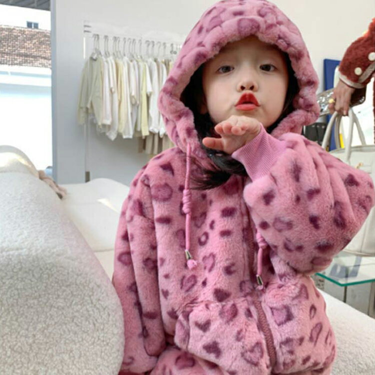 韓国 90 ヒョウ柄 ジャケット こども レオパード柄 フード付き 女の子 赤ちゃん アウター キッズ ボア 子供服 ボアコート ボア 暖かい 120 110 防寒 豹柄 ベビー 軽量 100 ピンク ボアブルゾン ボアフリース ファー もこもこ 130 140 裏起毛