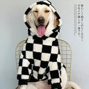 かわいい 大型犬向け パーカー ボア 大型犬 おしゃれ ドッグウェア ボアフーディ 犬服 もこもこ パーカー 厚手 フード付き 秋冬 ボアパーカー ドッグウェア ペットウェア 白 チェック柄 S-3XL 中型犬 防寒 あたっか